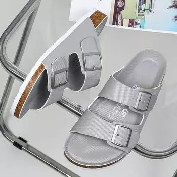 Модные летние мужские тапочки из пробки, кожаные тапочки, мужские мягкие пробковые тапочки с двумя пряжками, универсальные пляжные тапочки, нескользящая обувь для мужчин, размер 35-46 35 серебряный