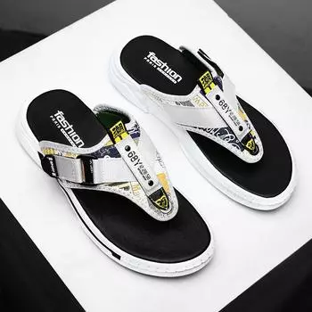 Модные летние мужские тапочки, модные шлепанцы из коровьей кожи, уличные плоские нескользящие повседневные домашние тапочки для ванной, высококачественная пляжная обувь 38 чёрный