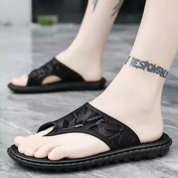 Модные летние мужские тапочки, нескользящие, дышащие, дизайнерские мужские сандалии, пляжная обувь, шлепанцы Masculino, бесплатная доставка 38 чёрный