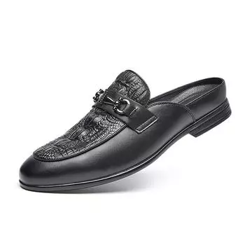 Модные летние мужские туфли с крокодиловым узором, кожаные тапочки, повседневные шлепанцы, мужские мюли ручной работы, модные качественные шлепанцы 38 чёрный
