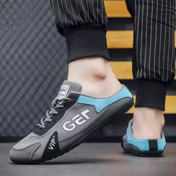 Модные летние нескользящие мужские вулканизированные туфли, полутапочки, сетчатая ткань, обувь для мужчин, обувь для вождения, мужская удобная плоская обувь 39