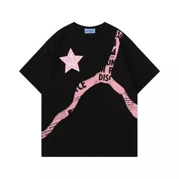 Модные летние новые американские креативные повседневные мужские и женские футболки с персонализированными трещинами и звездным узором S чёрный