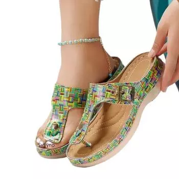 Модные летние новые босоножки на среднем каблуке, шлепанцы, римские сандалии, женская пляжная обувь большого размера с мягкой подошвой, размер 35-43 35 чёрный