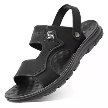 Модные летние новые мужские кожаные тапочки для отдыха на открытом воздухе нескользящие износостойкие пляжные туфли для мужчин модные повседневные плоские сандалии мужские 38