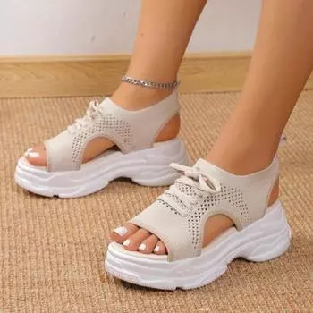 Модные летние новые римские сандалии на шнуровке из дышащей сетки на плоской подошве повседневные спортивные сандалии женские 35 белый