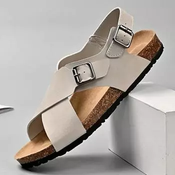 Модные летние новые сандалии из воловьей кожи с пробкой, дышащие мужские сандалии с открытым носком, обувь для ходьбы на открытом воздухе, легкие гладиаторские мужские пляжные тапочки 38 жёлтый