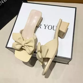 модные летние новые тапочки женские 2024 трендовые сексуальные туфли большого размера с квадратным носком на тонком каблуке женские повседневные тапочки на каблуке zapatos 38 зелёный