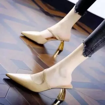 Модные летние новые удобные босоножки на среднем каблуке, женские туфли, мягкие тапочки с ленивым носком, женские, Zapatilla 34 бежевый