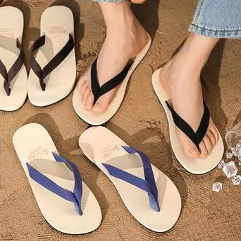 Модные летние новые винтажные двухцветные шлепанцы с клипсой, нескользящие пляжные сандалии с мягкой подошвой 39-40 чёрный