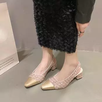 Модные летние новые женские шикарные босоножки, модные элегантные туфли с острым носком Singbacks Slides, женские босоножки на толстом каблуке 35 бежевый