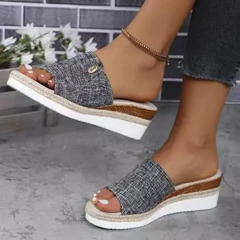 Модные летние новые женские туфли размера плюс 43, импортные тапочки, женские тапочки, танкетка, толстая подошва, легкая повседневная обувь 36 белый