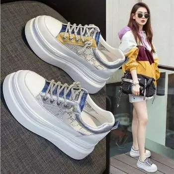 Модные летние новые женские туфли с дышащей сеткой, увеличенным внутренним каблуком для спортивной повседневной носки, толстая подошва, маленькие белые 35