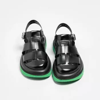 модные летние новые женские высококачественные ретро-римские сандалии Baotou, модные повседневные туфли с толстой подошвой, однотонные, полые, плетеные 35 чёрный