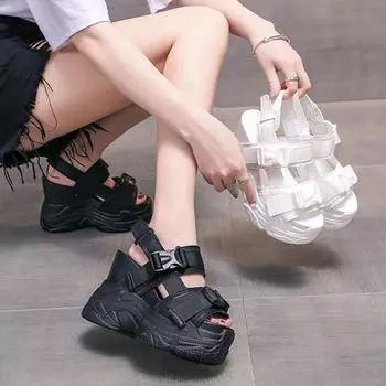 Модные летние однотонные босоножки на толстой подошве, женские новые босоножки с открытым носком на высоком каблуке, туфли на танкетке и платформе, женская обувь 34 белый