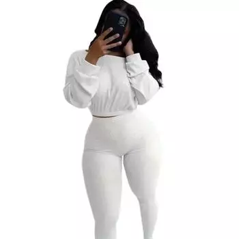 Модные летние однотонные комплекты из двух предметов с вышивкой букв Lucky Label, женский свитер + леггинсы, повседневные спортивные спортивные костюмы женские XS бежевый