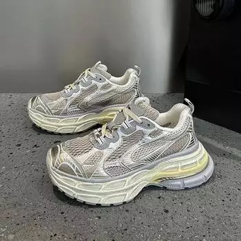 Модные летние осенние новые настоящие кожаные туфли с круглым носком, модные, на толстой подошве, дышащие, повседневные, увеличивающие рост, легкие спортивные туфли 35 серебряный