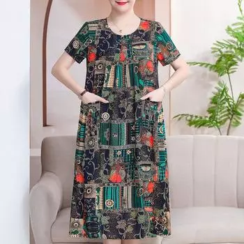 Модные летние платья больших размеров, повседневные свободные элегантные платья с короткими рукавами для женщин, летняя одежда с винтажным принтом XL