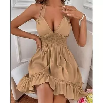 Модные летние платья Летние платья для женщин Модные бохо-цветочные принты Прикрывающие V-образные вырезы без рукавов Сарафаны M