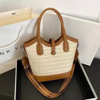 Модные летние пляжные сумки для женщин, новые сумки на плечо из ротанга ручной работы, брендовая большая вместительная соломенная сумка, повседневная дорожная сумка