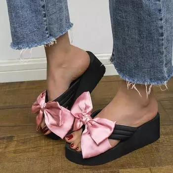 Модные летние пляжные тапочки женские милые шлепанцы с бантом сандалии для женщин 36