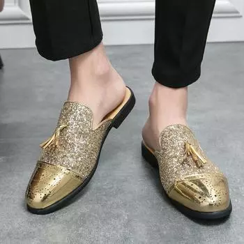 Модные летние получешки для мужчин, черные мокасины, тапочки, лакированная кожа, повседневные туфли для вождения, легкие мокасины на плоской подошве, сандалии, большой размер 47 38 золотой