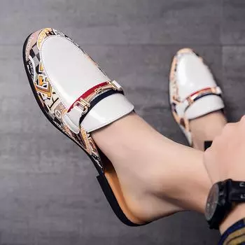 Модные летние получешки мужские кожаные туфли мужские мюли повседневная обувь модные полуботинки кожаные мужские туфли мокасины обувь ручной работы 37 чёрный