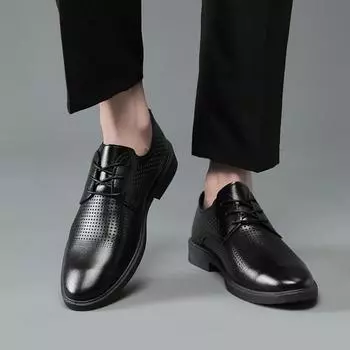 Модные летние полые пластиковые британские повседневные деловые туфли кожаные туфли мужские туфли одинарные туфли повседневная обувь костюм 39 чёрный