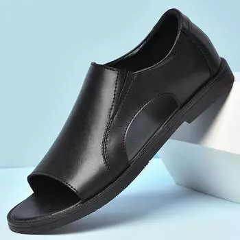 Модные летние популярные мужские кожаные сандалии, простые пляжные туфли на берегу моря, дышащая сетка, легкие мужские повседневные туфли для кемпинга 37