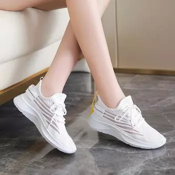 модные летние популярные универсальные повседневные полые дышащие женские летающие вязаные туфли женские высококачественные спортивные туфли 35 чёрный