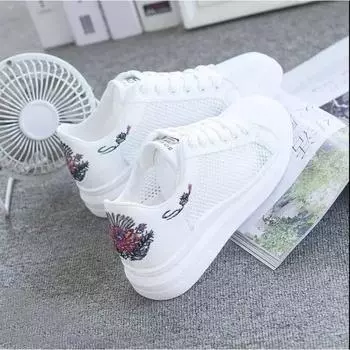 Модные летние повседневные белые туфли с вырезами из кружевного холста с вырезами, дышащие удобные туфли, женские вышитые спортивные туфли 35 чёрный