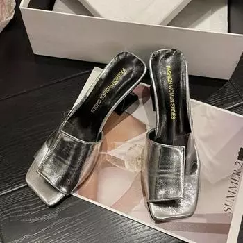 Модные летние прозрачные женские тапочки из ПВХ, необычный стиль, прозрачные, на низком каблуке, женские пляжные шлепанцы, сандалии для улицы, обувь Pantuflas 34