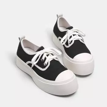 Модные летние разноцветные ретро-модные туфли на шнуровке из парусины, женские изысканные высококачественные повседневные туфли на толстой подошве белого цвета 35 чёрный
