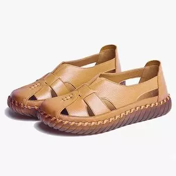 модные летние ретро-гладиаторские сандалии для женщин из искусственной кожи, туфли на плоской подошве, удобные женские сандалии-лоферы, сандалии для пожилых женщин, обувь для мам 35 чёрный