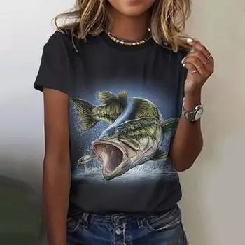 Модные летние рыболовные 3D-принты футболки женские уличная одежда Harajuku повседневная Y2k футболка с коротким рукавом футболки с круглым вырезом топы одежда L