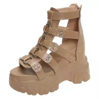 модные летние сандалии 11 см на очень высоком каблуке, женские сандалии на платформе, простые модные туфли для вечеринок, повседневные сексуальные женские сандалии 34 бежевый