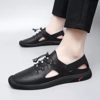 Модные летние сандалии 2024 года, мужские кожаные классические римские сандалии, тапочки, уличные кроссовки, пляжные резиновые шлепанцы, мужские сандалии для водного туризма 38 коричневый