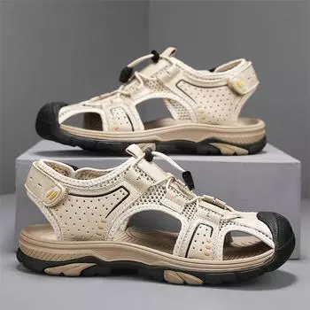 Модные летние сандалии 2024 года, мужские пляжные тапочки, ручная работа, натуральная кожа, мужские тапочки, повседневные нескользящие сандалии для отдыха на открытом воздухе, мужские 38 хаки