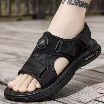 Модные летние сандалии для мужчин, повседневные спортивные тапочки из кожи, нескользящие, дышащие, римские туфли, пляжные шлепанцы, садовая обувь 38 серый
