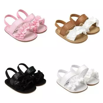 Модные летние сандалии для новорожденных девочек, обувь принцессы, милые сандалии для малышей, нескользящая обувь из искусственной кожи 13