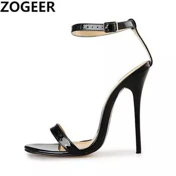 Модные летние сандалии для женщин с ремешками на щиколотке на высоком каблуке шлепанцы черного, красного и белого цвета для вечеринок, свадеб, стриптиза, танцевальная обувь, размер плюс 48, бренд 37 чёрный