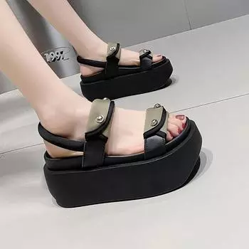 Модные летние сандалии на танкетке 8 см, кроссовки, новинка 2024 года, женские пляжные шлепанцы на высокой платформе, повседневные сандалии, дышащие тапочки для ходьбы 34 коричневый