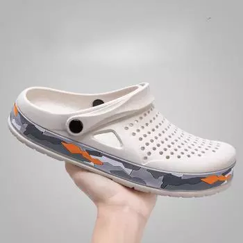 модные летние сандалии тапочки мужские кроссовки толстые подошвы противоскользящие уличные пляжные туфли мужские легкие кроссовки из ЭВА повседневные теннисные туфли мужские 45 чёрный