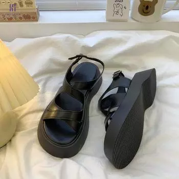 Модные летние сандалии женские повседневные женские плоские сандалии рыбака с пряжкой на ремешке женские удобные открытые женские туфли 2024 Новинка 35 чёрный