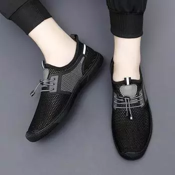 Модные летние сетчатые туфли Slip On, мужские кроссовки, дышащая легкая мужская повседневная обувь, обувь для ходьбы, теннис, мужские кроссовки, мужские кроссовки 38 чёрный