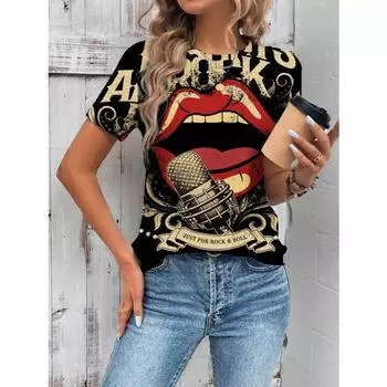 Модные летние сексуальные помады с 3D-принтом футболки для женщин уличная одежда повседневная футболка с коротким рукавом Y2k футболки с круглым вырезом топы одежда XL