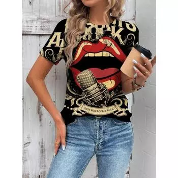 Модные летние сексуальные помады с 3D-принтом футболки для женщин уличная одежда повседневная футболка с коротким рукавом Y2k футболки с круглым вырезом топы одежда S