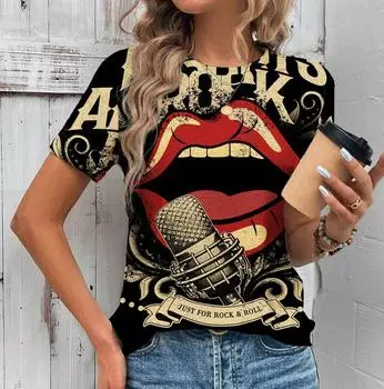 Модные летние сексуальные помады с 3D-принтом футболки для женщин уличная одежда повседневная футболка с коротким рукавом Y2k футболки с круглым вырезом топы одежда XS