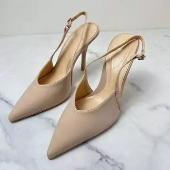 Модные летние шелковые элегантные женские туфли-мюли с заостренным ремешком сзади, офисные туфли-шпильки для женщин, дизайнерские вечерние сандалии с открытой пяткой 38 бежевый