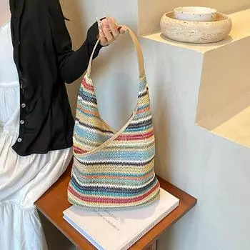 Модные летние соломенные пляжные сумки-корзины для женщин, новая цветная сумка через плечо, большая вместимость, элегантная женская плетеная сумка ручной работы