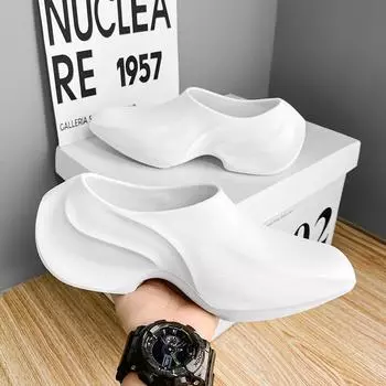 Модные летние тапочки для мужчин на открытом воздухе Модные тапочки Однотонные повседневные туфли ЭВА Нескользящие туфли мужские Пляжные шлепанцы для мужчин Лоферы 39-40 чёрный